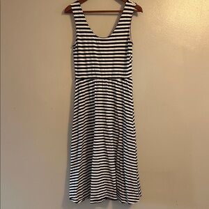 Who What Wear Black and White Striped Scoop Neck Midi Dress